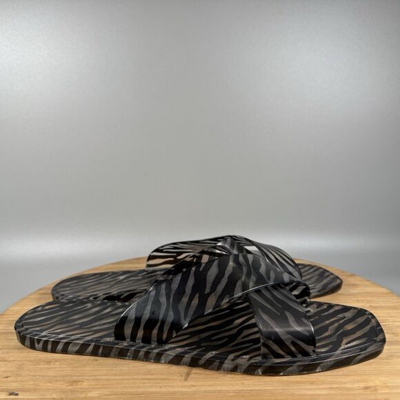 Matisse Anthropologie Jelly Black & Clear Zebra Print Slides Sz 9 - Picture 1 of 7